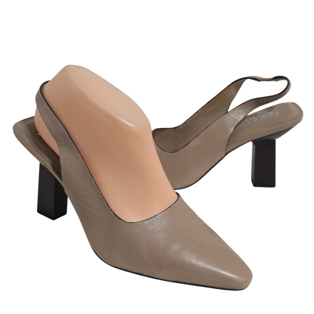 Franco Sarto Milano Slingback Pumps 8.5M Taupe Leather Pointed Toe Block Heel